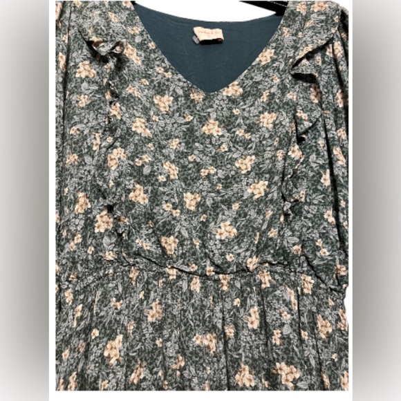 HAILEY & Co Green Floral Long Sleeve Printed Babydoll Dress Large - Picture 6 of 11